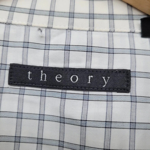 Theory Men's Button-Up Shirt Size Large Multicolor Cotton Check Long Sleeves - Picture 3 of 7